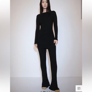 Mango Flared Ribbed Knitted Leggings Pants in Black sz XS